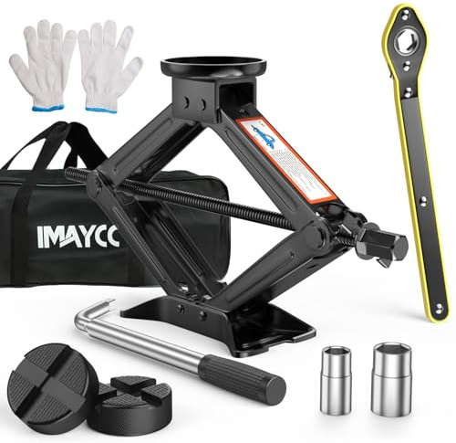 IMAYCC Universal Gato para Coche 1.5T/1500kg, con 2 Piezas Bloque de Goma, Evita Rayaduras en el Vehículo, Gato de Coche portátil con Llave de Tuercas de Rueda, Kit de Emergencia para Autos