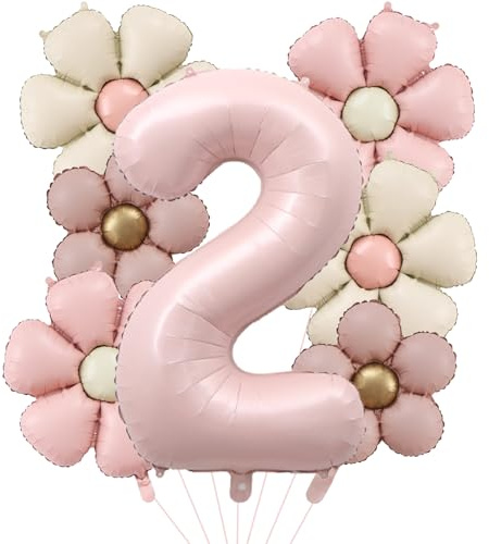 DazzJoy Geburtstagsdeko 2 Jahre Mädchen mit Gänseblümchen Folienballon, Luftballon Deko 2. Geburtstag Mädchen Junge, Ballon 2 Geburtstag, Helium Ballons 2. Rosa für Kindergeburtstag Deko