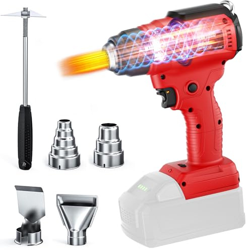 Cordless Heat Gun for Milwaukee 18V Battery, 350W 1022°F (550°C) Soldering Heat Gun, Variable Temperature Control Hot Air Gun Kit with 4 Nozzles and Scraper, for Shrink Tubing, PVC Wrap(NO Battery)