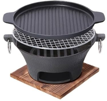 Poêle grill portable en fonte antiadhésive pour intérieur et extérieur avec rôtissoire pour camping et pique-niques