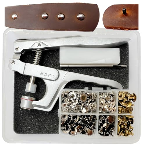 RERI Leder Nieten Set mit Zange, 12mm Metall Doppelkappe Druckknöpfe für DIY Handwerk Reperatur nähen, Handgemacht, DIY Kleidung