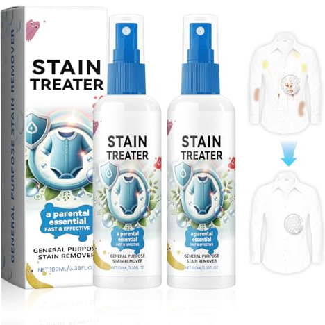 2 Stück Stain Treater Spray, Fleckenentferner Kleidung, Fleckenspray Kleidung, Stain Treater Spray Portable, Entfernt schnell Essens-/Fett-/Kaffeeflecken, für Babykleidung, Textilien