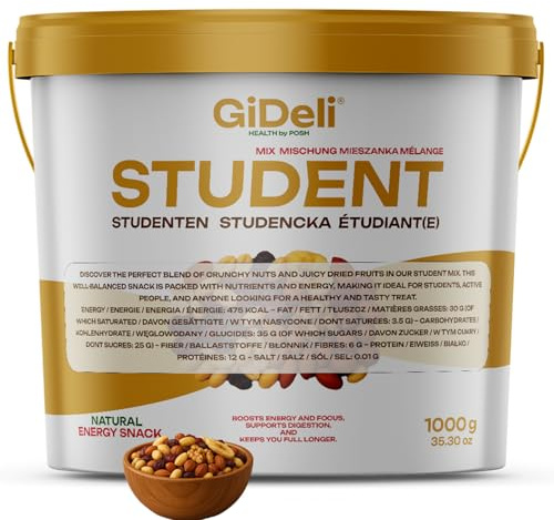 GiDeli Mix di frutta secca Premium 1kg in secchio Miscela di frutta Con arachidi, anacardi, nocciole, mandorle, noci, uvetta, mirtilli rossi e chips di banana Senza additivi