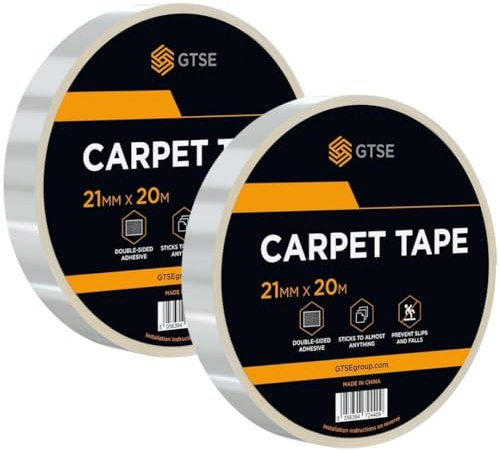 GTSE Extra Strong Double-Sided Carpet Tape, 21mm x 20m – Heavy-Duty Rug Tape for Home & Professional Use – Residue-Free Removal, Multi-Surface Adhesion Carpet Tape (2)