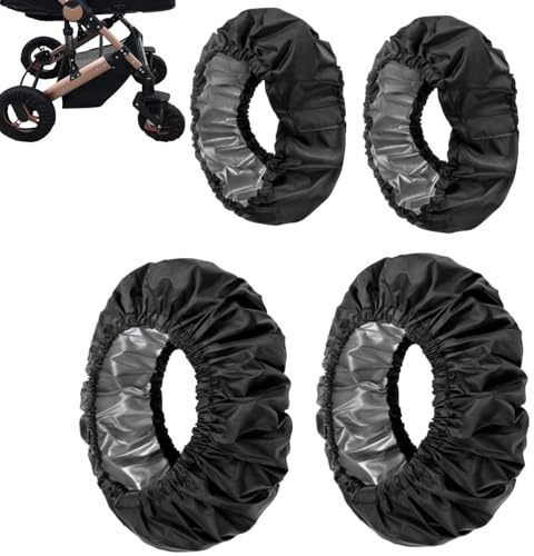 Copriruota per Passeggino,4 Pezzi Coperture di Protezione in Oxford Impermeabile,Accessori per Carrozzine Antipolvere Antifango per Bambini,Set di Coprigambe Morbidi per Tutte le Stagioni,Nero
