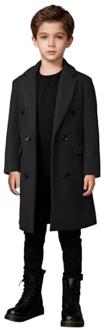 winying Ragazzi Blazer Doppio Petto Cappotto Con Tasche Bambini Cappotto Invernale Revers Collare Festa Prom Outwear, Nero , 92/98 cm