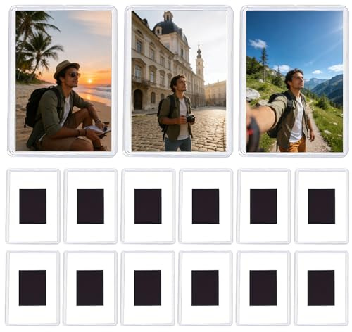 15Pcs Blank Magnetic Photo Frame,Mini Picture Frames for Photos 7 x 4.5cm,Transparent Acrylic Photo Frame for Create Your Own Fridge Magnets and Family DIY Gifts