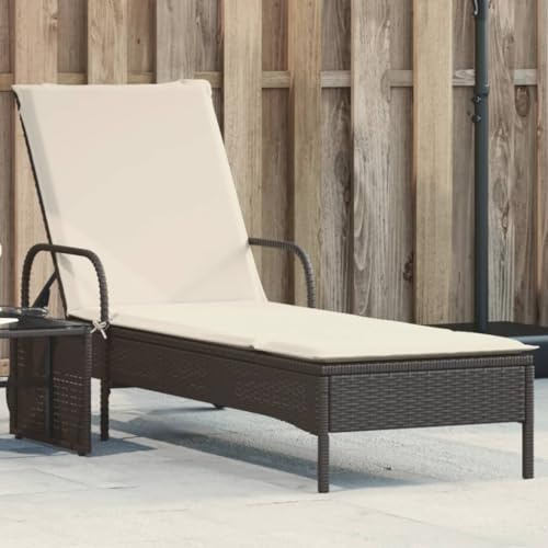 Frdhee Sonnenliege, Sonnenliege mit Rollen und Auflage Schwarz Poly Rattan Camping Liegestuhl für Balkon, Terrasse, Garten