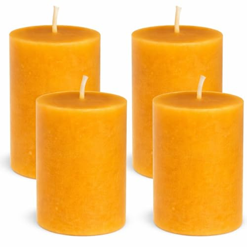 4 handgefertigte Stumpenkerzen aus 100% Bienenwachs (60x45mm) | 11h Brenndauer | Made in Germany | Mit natürlichem Honigduft | Für Adventskranz & Deko