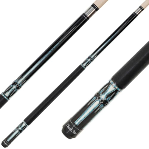 Winsport Pool Billard Queue Blackstar, 2 teiliger Billardqueue mit Leinengriffband, Cue Länge 147 cm, 12,5 mm Mehrschicht Profi Klebeleder, Edelstahl Schnellverschluss, inkl. Gewindeschutz, schwarz