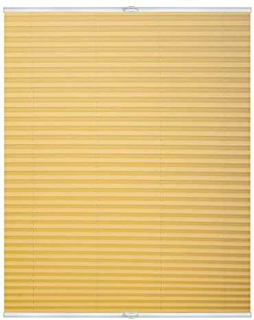 Lichtblick Plissee Klemmfix, ohne Bohren, verspannt, lichtdurchlässig, Blickdicht, Uni, mit eleganter Crushed Optik Gelb,80 cm x 130 cm (B x L)