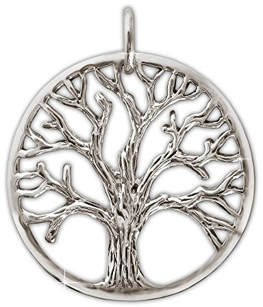 CLEVER SCHMUCK Silberner Anhänger Lebensbaum Ø 21 mm antik geschwärzt teils offen und glänzend STERLING SILBER 925 für Damen, Kinder, Jugendliche, Herren in Geschenkfaltbox