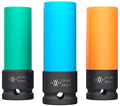 WIESEMANN 1893 Kraft-Schoneinsätze 3tlg für Alu-Felgen 17mm 19mm 21mm für Schlagschrauber I Kraft-Steckschlüssel-Satz I Schonnüsse I Impact Socket I 0,5 Zoll I im Werkzeugkoffer I 80058