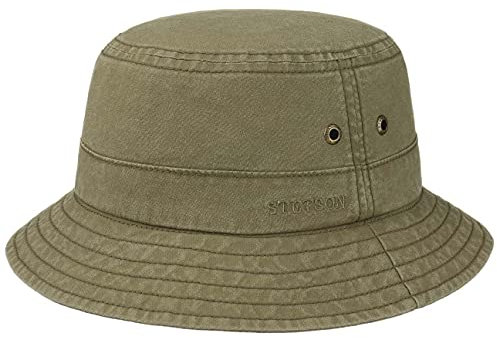 Stetson Delave Baumwollhut - Anglerhut Herren/Damen - Fischerhut aus Bio-Baumwolle - Sommerhut UV-Schutz 40 + - Hut Packable - Urlaubshut Frühjahr/Sommer - Freizeithut Oliv L (58-59 cm)