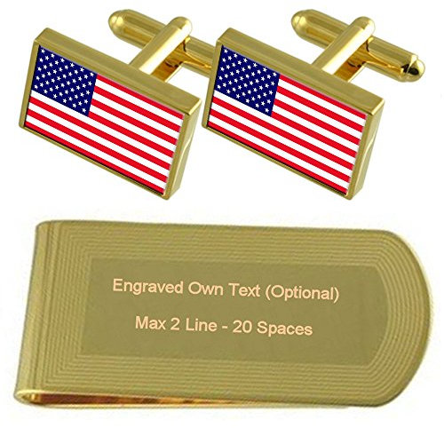 Select Gifts United States Flag Gold-Manschettenknöpfe Geldscheinklammer Gravur Geschenkset