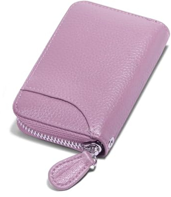 Womens Credit Card Holder Small Rfid Blocking Ladies Wallet with Stainless Steel Zipper Excellent Genuine Leather Accordion Wallets Case for Women ID Compact Slim Blocked Zip Accordian Cards Purple