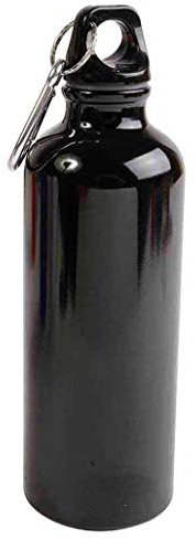 Borraccia in alluminio (500ml), con tappo in plastica e moschettone (nero)