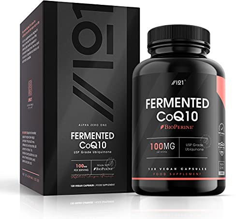 Fermented CoQ10 with BioPerine® 100mg – USP Grade Ubiquinone – Naturally Fermented Co Enzyme Q10 – 120 Vegan Capsules (4 Months Supply) by Alpha01