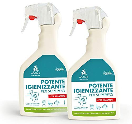 2x Spray Igienizzante Disinfettante Detergente Casa Superfici Dure, Azione Istantanea| Formato Spray NO GAS da 750ml x2| Senza Risciacquo|Set Igiene Antibatterico| Famiglia Protetta| (2x Superfici)