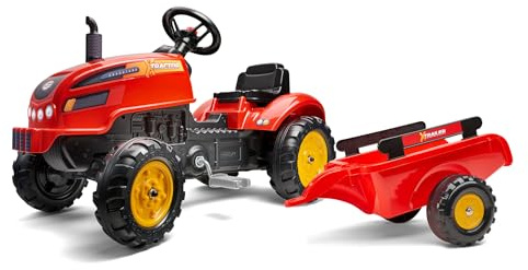 FALK - 2046AB - Tracteur a pedales X Tractor rouge avec capot ouvrant et remorque inclus