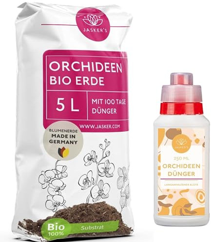 Orchideenerde 5 L + 250 ML Orchideendünger - Orchideensubstrat aus 100% natürlichen Rohstoffen - Blumenerde für Orchideen - Luftig & Lockere Erde für Pflanzen mit Dünger - Orchideen Erde