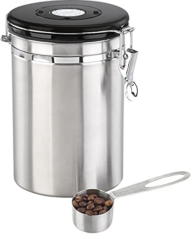 Rosenstein & Söhne Kaffeedose Co2 Ventil: Kaffeedose mit Kalenderblatt, C02-Freigabeventil und Messlöffel, 1,9 l (Edelstahl, Kaffeebehälter, Müsli)