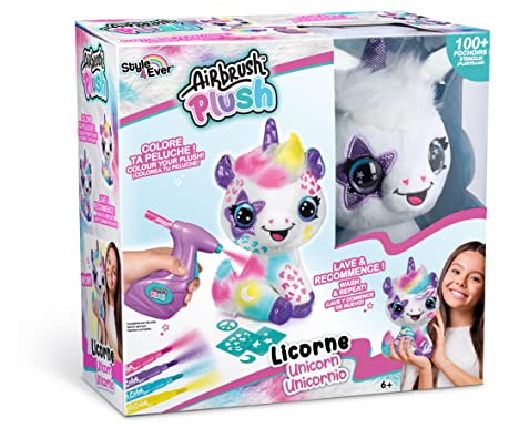 Canal Toys - Airbrush Plush OFG 228- Airbrush your Plush toy, bemalen Sie Ihr eigenes Plüschtier mit elektrischer Airbrush-Spritzpistole, Markern und Schablonen, 1 Einhorn-Plüsch, weiß