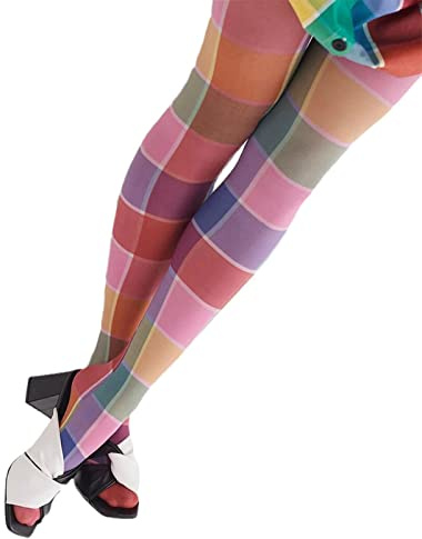 Luckinbaby Women Sheer Tights Control Top Pantyhose Y2k Tie Dye Mesh Tights Fishnet Sockings Leggings（B Plaid）