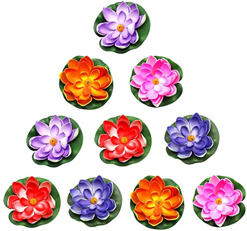 aupawdy 10 Pezzi Fiori di Loto Galleggianti, Ninfea di Loto Artificiale, Ninfee Finte Galleggianti, 10cm Impermeabile Fiore di Loto, Fiori Galleggianti, Decorazioni per Laghetto da Giardino