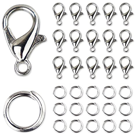 170PCS Lobster Clasp with Open Jump Ring Set, Jewelry Bracelet Connectors Necklace Clasp Bracelet Clasp Jump Rings for Jewelry Making (Silver)