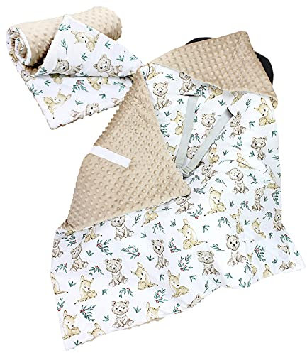 TupTam Manta de Bebé 85 x 85 cm para el Asiento del Coche Buggy Asiento Minky Algodón, Leonado/Osos/Beige/Marrón Claro, Otoño/Invierno - 85 cm x 85 cm