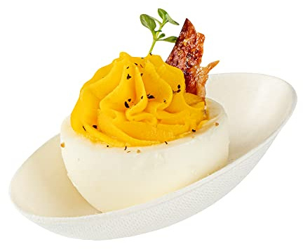 Restaurantware Pulp Safe No PFAS Added 3.2 x 2.1 Inch Tasting Dishes 100 Disposable Dishes - Home Compostable Microwavable And Freezable White Bagasse Food Dishes Egg Shape For Appetizers