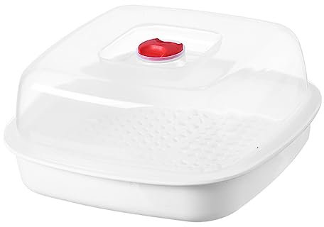 LABRIMP Vaporera Para Microondas Cuadrada Capa, Plástico Resistente Alta Temperatura, Ventilación y Asa, Para Cocinar Arroz, Pescado y Albóndigas Al Vapor, Uso Doméstico y Cocina Saludable