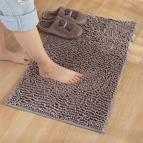 Reyox Badematte Hochflor Chenille rutschfest Vorleger Waschbar Badteppich Badezimmer Wasserabsorbierenden Silber Grau 45 x 70 cm