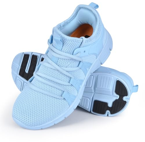 INZCOU Walking Running Shoes Lightweight Tennis Shoes Non Slip Workou Gym Shoes Mesh Breathable Walking Sneakers Light Blue 10.5women / 9.5men