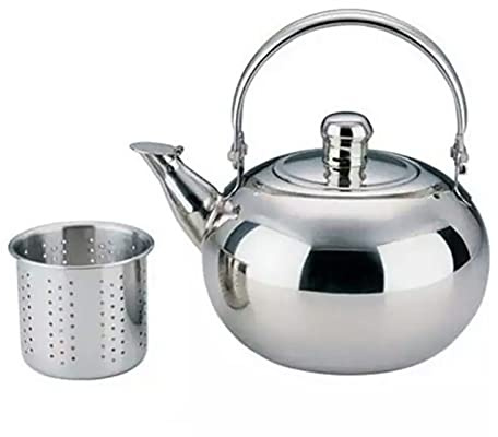 Tomotato Stainless Steel Teapot with Removable Infuser, 900ml Thickened Tea Pot with Strainer Filter, Easy Pour Spout Dust Cap Design, Dishwasher Safe Kettle for Loose Leaf Tea, Home Restaurant Use