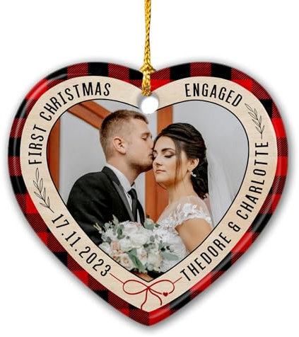 Christbaumschmuck Keramik Weihnachtsanhänger Anhänger Weihnachtsbaumschmuck Hängende Ornamente Weihnachtsdeko Bild Zur Ersten Verlobung 2023, Personalisiertes Foto 2023, Bilderrahmen Zur Ersten
