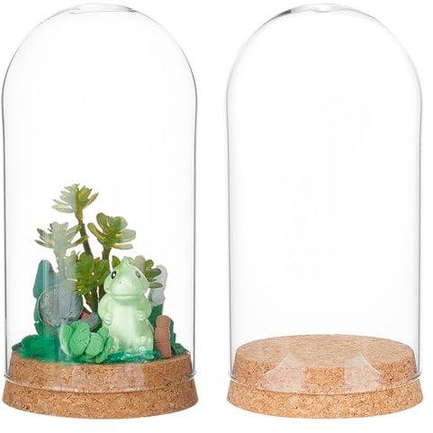 BENECREAT 2 Sets 80x160mm Glass Display Dome with Base, Decorative Dome with Cork lids, Cloche Bell Jar for Flower Plants, Specimens, Crafts, Inner Diameter: 74.5mm