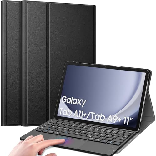 FINTIE Tastatur Hülle für Samsung Galaxy Tab A11+ Plus/Tab A9+ Plus 11 Zoll | Magnetisch Abnehmbare Bluetooth Tastatur mit Touchpad, Deutsches QWERTZ-Layout, Verstellbarer Ständer, Schwarz