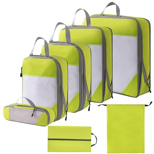RUIOMII - 7 cubos de embalaje de compresión, accesorios de viaje, artículos esenciales de viaje, bolsas de embalaje duraderas, organizadores de equipaje, bolsas de almacenamiento de ropa, zapatos,