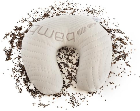 NATURECA Nackenkissen Reise Bio, Kopfkissen nackenschmerzen, seitenschläferkissen bezug abnehmbaren, nackenhörnchen Erwachsene 35x33cm. (BUCHWEIZENSCHALEN)