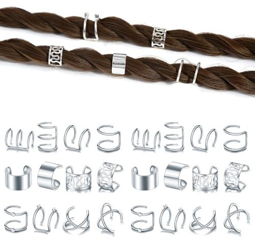 Niuhong 24 Pcs Dreadlocks Schmuck Braids Haarspangen Flechten Haar Manschetten Haarringe Zöpfe Wikinger Braids Loc Haarschmuck Haarringe Haarspange Zöpfe Accessories Frauen Und Mädchen (Silber)