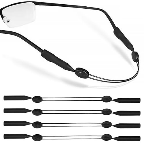 Qufiiry 4 Pcs Sports Glasses Strap, Glasses Lanyard, Glasses Cord for Men, Glasses Straps, Sunglass Holder Strap, Adjustable Non-Slip Band, Universal Eyeglass Cord for Women Men, Black