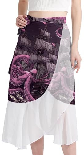 Cover Up Skirt, Beach Sarong Pareo, Bathing Suit Wrap Skirt, Octopus Sailboat Nautical Painting Art