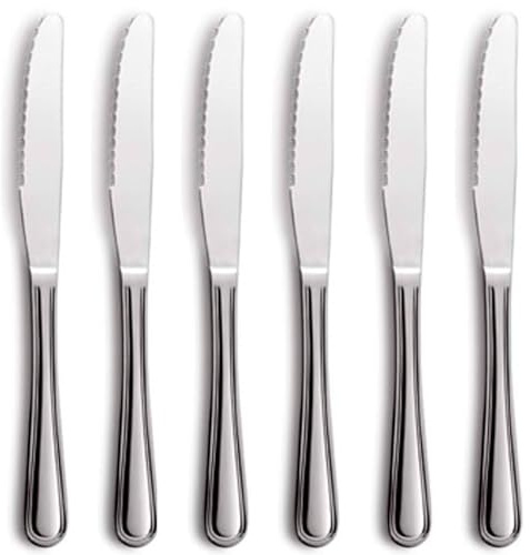Tradineur Lot de 6 couteaux de table à steak en acier inoxydable avec lame de scie Passe au lave-vaisselle 22,5 cm