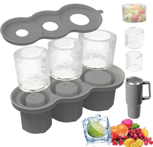 Bandejas de cubitos de hielo para vaso Stanley de 40 onzas, molde de silicona para cubitos de hielo con tapa y contenedor, 3 bandejas de cubitos de hielo para congelador, bebida helada, jugo, whisky,