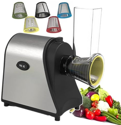 forplubossmmp Cortadora De Patatas Eléctrica Rallador De Queso/Ensaladora Profesional con 5 Interfaces Desmontables De Acero Inoxidable/Herramientas para Rebanar Rallador/Control De Un Toque