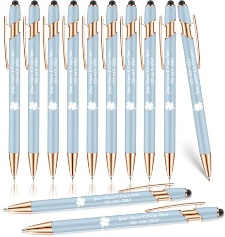 OXYEFEI Rosegold Kugelschreiber mit Gravur, 10Farben mit Personalisierte Stifte Hochwertig Metall Touchpen mit Text Muster oder Logo für Touchscreens 12 Stück(Blau)