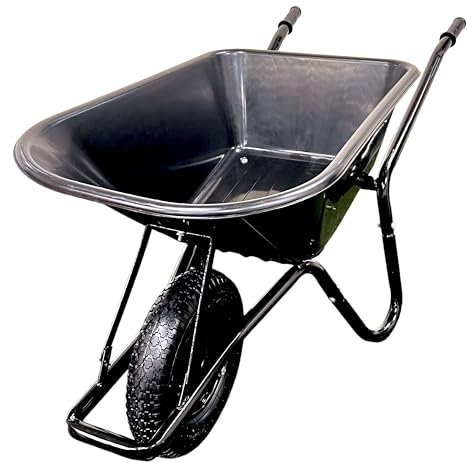 Heavy Duty Garden Wheelbarrow 100L 150KG Pneumatic Tyre Powder Coated Steel Rim Strong Large Transport Trolley Handcart Wheel Barrow Black