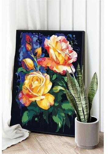 Aimaor Malen Nach Zahlen Erwachsene,Gelbe Rose Paint by Numbers Adult Bastelset Malen-Nach-Zahlen Kinder Anfänger Leinwand Kreativ Set DIY Set Malen nach Zahlen（DIY Frame） 50x65cm